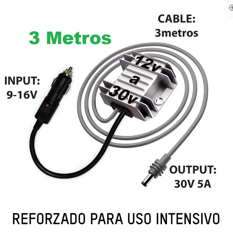 AMPLIFICADOR DE VOLTAJE CIGARRERA CABLE DE 3 MT