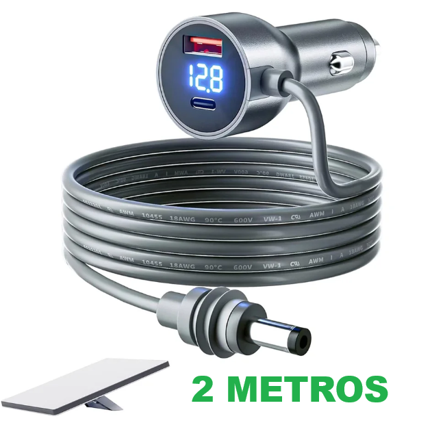 CARGADOR 2 METROS CIGARRERA VOLTIMETRO